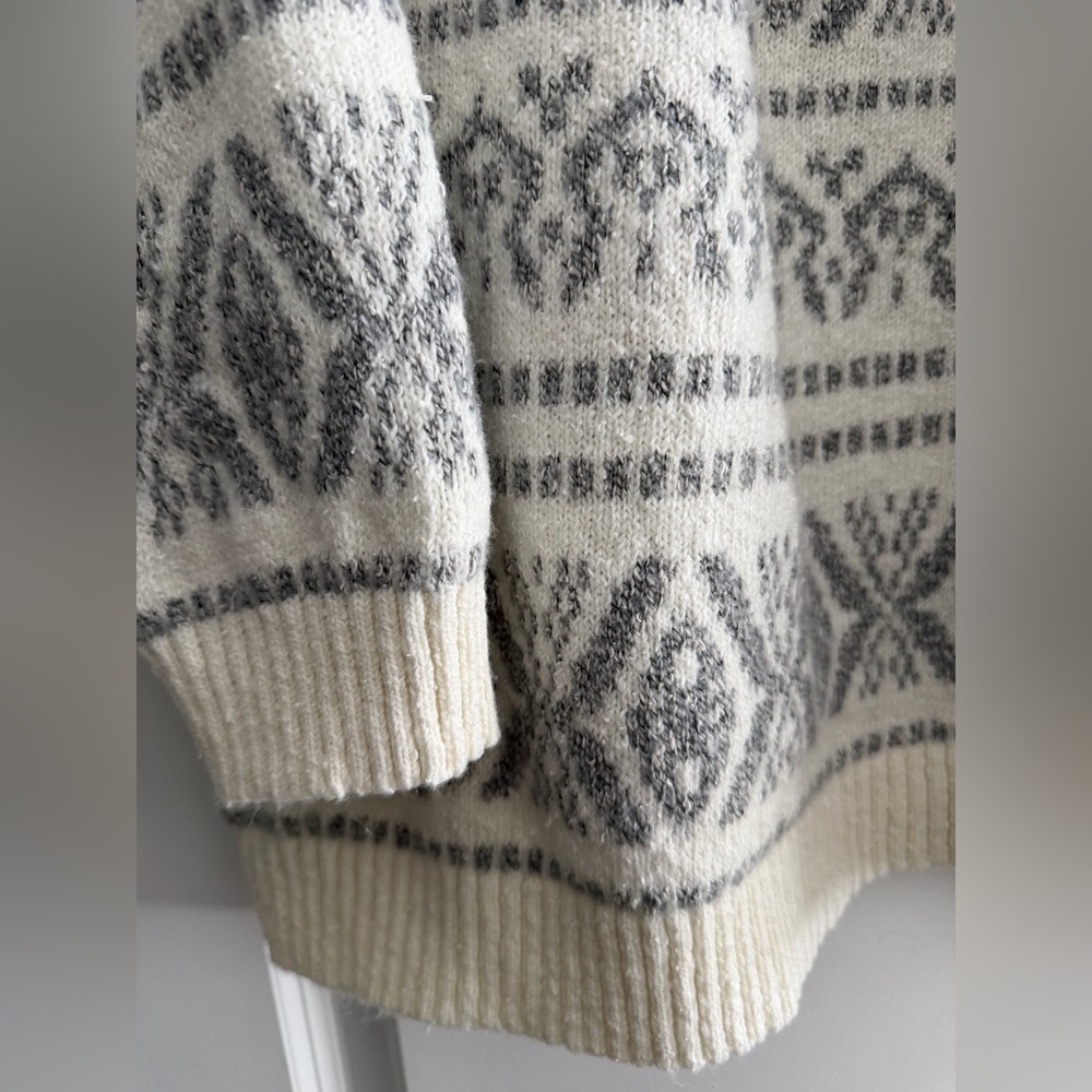 J. JILL fair isle winter white gray 1x sweater crew neck - Picture 3 of 9